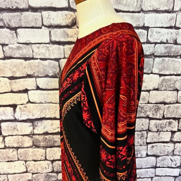 London Times Red, Black & Orange Half Sleeve Dress Size 6P - Picture 6 of 10
